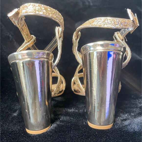 Badgley Mischka Jewel Women’s Gold Glitter Strappy Block Heel Sandals Size 8 - Picture 4 of 8